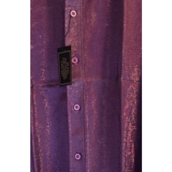 NWT DiBanGu Men's Party Shirt Purple Sparkly Long Sleeve 20% Silk Size Small - Picture 2 of 5
